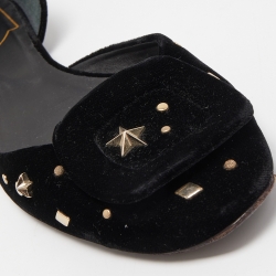 Pre Owned Roger Vivier Black Velvet Crystal Embellished D'orsay Ballet Flats Size 37.5