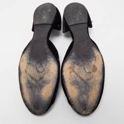 Pre Owned Roger Vivier Black Velvet Crystal Embellished D'orsay Ballet Flats Size 37.5