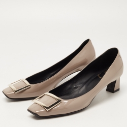 Pre Owned Roger Vivier Grey Patent Leather Belle Square Toe Pumps Size 41