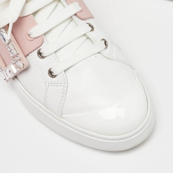 Pre Owned Roger Vivier White/Pink Leather Viv' Skate Crystal Embellished Low Top Sneakers Size 39