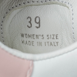 Pre Owned Roger Vivier White/Pink Leather Viv' Skate Crystal Embellished Low Top Sneakers Size 39