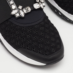 Pre Owned Roger Vivier Black Fabric and Leather Sneaky Viv Crystal Embellished Slip On Sneakers Size 39