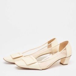 Pre Owned Roger Vivier  Cream PVC and Patent Belle Vivier Pumps Size  37.5