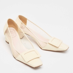 Pre Owned Roger Vivier  Cream PVC and Patent Belle Vivier Pumps Size  37.5