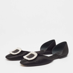 Pre Owned Roger Vivier Black Satin Chip Strass D'orsay Flats Size 42
