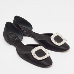 Pre Owned Roger Vivier Black Satin Chip Strass D'orsay Flats Size 42