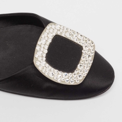 Pre Owned Roger Vivier Black Satin Chip Strass D'orsay Flats Size 42