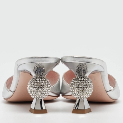 Pre Owned Roger Vivier Silver Leather Slide Sandals Size 36