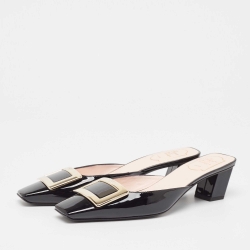Pre Owned Roger Vivier Black Patent Leather Belle Vivier Mules Size 39