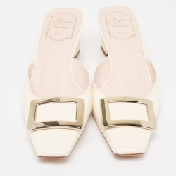 Pre Owned Roger Vivier Cream Patent Leather Belle Vivier Mules Size 39