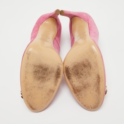 Pre Owned Roger Vivier Pink Suede Chain Buckle Round Toe Pumps Size 39