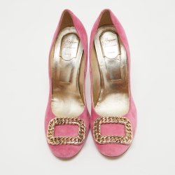 Pre Owned Roger Vivier Pink Suede Chain Buckle Round Toe Pumps Size 39
