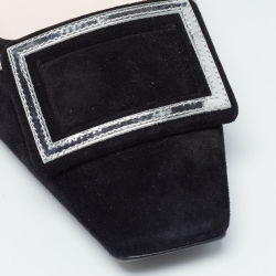 Pre Owned Roger Vivier Black/Silver Suede and Leather Belle Pumps Size 39