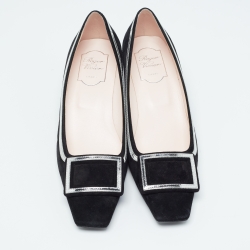 Pre Owned Roger Vivier Black/Silver Suede and Leather Belle Pumps Size 39