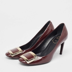Pre Owned Roger Vivier Burgundy Patent Leather Trompette Pumps Size 35.5