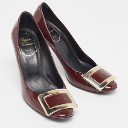 Pre Owned Roger Vivier Burgundy Patent Leather Trompette Pumps Size 35.5