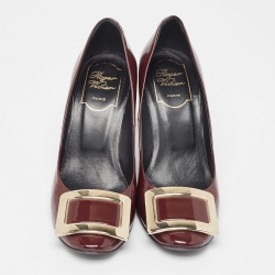 Pre Owned Roger Vivier Burgundy Patent Leather Trompette Pumps Size 35.5