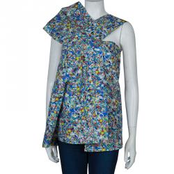 Pre Owned Roksanda Ilincic Multicolor Floral Print Textured Silk Draped Asymmetric Top S