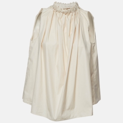 Pre Owned Roksanda Ilincic Beige Cotton Sleeveless Patterned Neck Top S