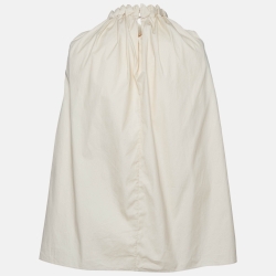 Pre Owned Roksanda Ilincic Beige Cotton Sleeveless Patterned Neck Top S