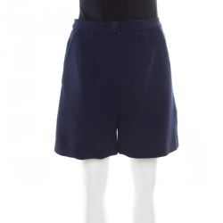Navy Blue Wool Crepe Waist Breton Shorts