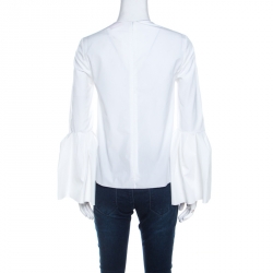 Pre Owned توب روكساندا ايلينسيك تروفاوت أكمام بوبلين بيل قطن أ�بيض S