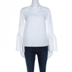 Pre Owned توب روكساندا ايلينسيك تروفاوت أكمام بوبلين بيل قطن أبيض S