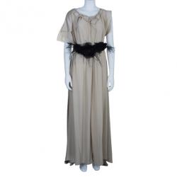 Pre Owned Roksanda Ilincic Beige Silk Satin Belted Column Gown M