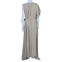 Pre Owned Roksanda Ilincic Beige Silk Satin Belted Column Gown M