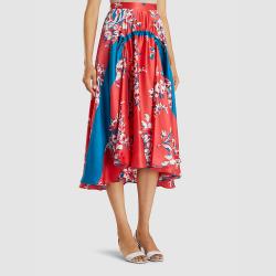 Roksanda Red Zelma Printed Silk Midi Skirt UK 16
