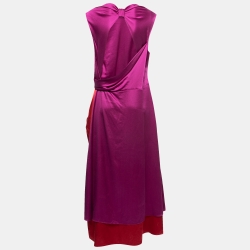 Pre Owned Roksanda Purple & Red Silk Knot Detail Draped Long Dress L