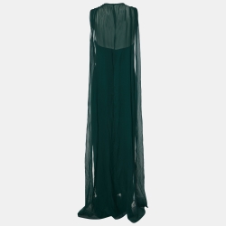 Pre Owned Roland Mouret Green Satin Crepe Cape Gown S