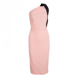 Pre Owned Roland Mouret Peach Contrast One Shoulder Wool Dress S
