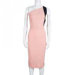 Pre Owned Roland Mouret Peach Contrast One Shoulder Wool Dress S