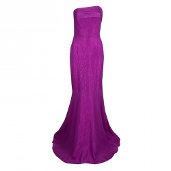 Pre Owned Roland Mouret Bright Violet Puckered Organza Strapless Odell Gown L