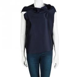Pre Owned Roland Mouret Navy Blue Double-Faced Satin Eugene Top M