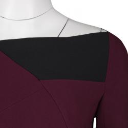 Pre Owned Roland Mouret Burgundy Contrast Trim Long Sleeve Asymmetric Top L