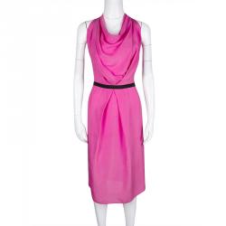Pre Owned Roland Mouret Pink Silk Draped Cutout Back Contrast Tie Detail Sleeveless Dress M