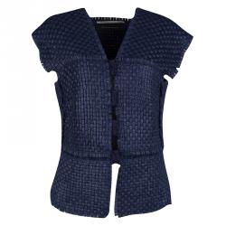 Pre Owned Roland Mouret Navy Blue Textured Penfold Cutout Detail Jacket L