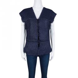 Pre Owned Roland Mouret Navy Blue Textured Penfold Cutout Detail Jacket L