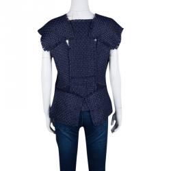 Pre Owned Roland Mouret Navy Blue Textured Penfold Cutout Detail Jacket L