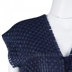 Pre Owned Roland Mouret Navy Blue Textured Penfold Cutout Detail Jacket L