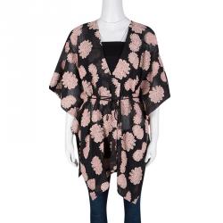 Pre Owned Roland Mouret Black Cotton Floral Pattern Jacquard Kaftan Top L