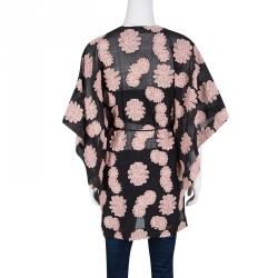 Pre Owned Roland Mouret Black Cotton Floral Pattern Jacquard Kaftan Top L