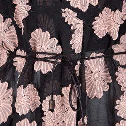 Pre Owned Roland Mouret Black Cotton Floral Pattern Jacquard Kaftan Top L