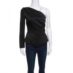 Pre Owned Roland Mouret Black Double Faced Stretch Satin Dryden One Shoulder Top M