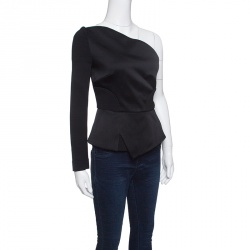 Pre Owned Roland Mouret Black Double Faced Stretch Satin Dryden One Shoulder Top M
