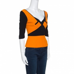 Pre Owned Roland Mouret Orange and Black Paneled Ajanta Peplum Top S