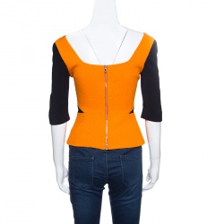 Pre Owned Roland Mouret Orange and Black Paneled Ajanta Peplum Top S