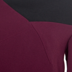 Pre Owned Roland Mouret Burgundy Contrast Trim Long Sleeve Asymmetric Top L